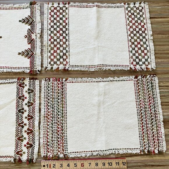 Scandinavian Hand Embroidered Cotton Placemats Huck Weaving Variety of 4 - Picture 6 of 8